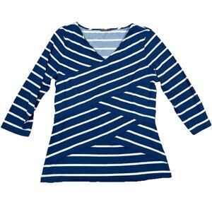J. MCLAUGHLIN Finley Striped Blue 3/4 Sleeve V-Neck Catalina Top Women's Size M